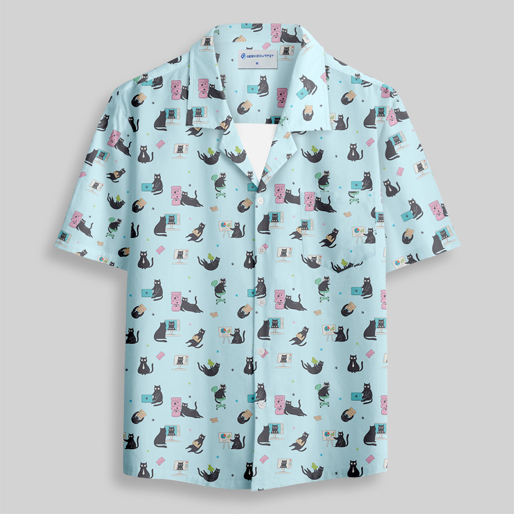 Chemise Hawaïenne à Poche - Chat au Travail