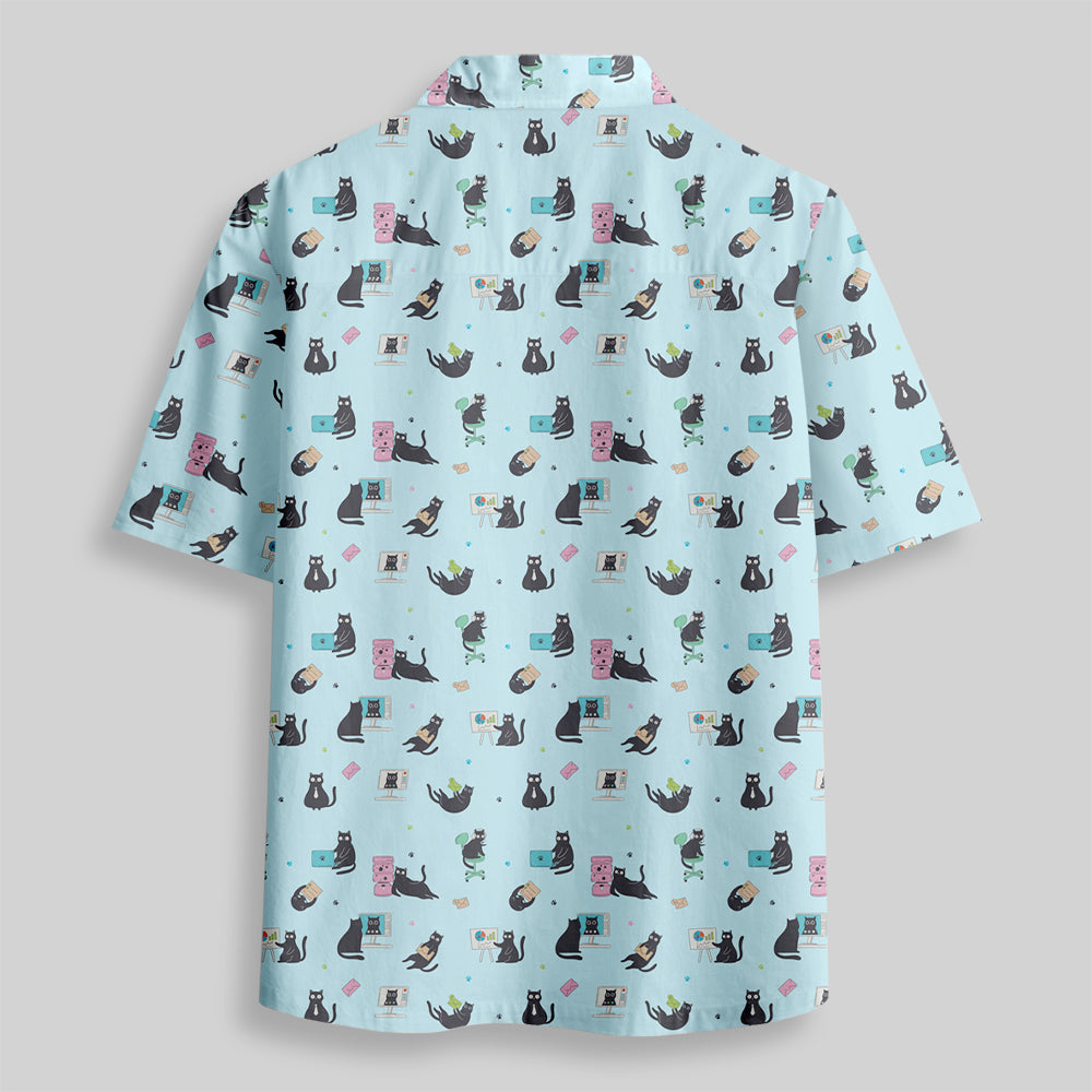 Chemise Hawaïenne à Poche - Chat au Travail