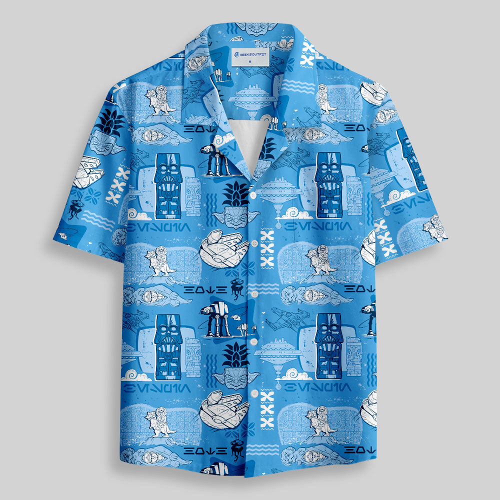 Chemise Hawaïenne à Poche - Tiki Hawaïen Traditionnel Bleu