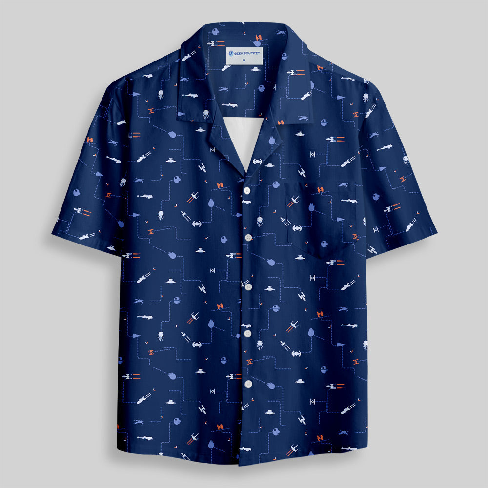 Chemise Hawaïenne à Poche - Icône de Vaisseau Spatial Bleu