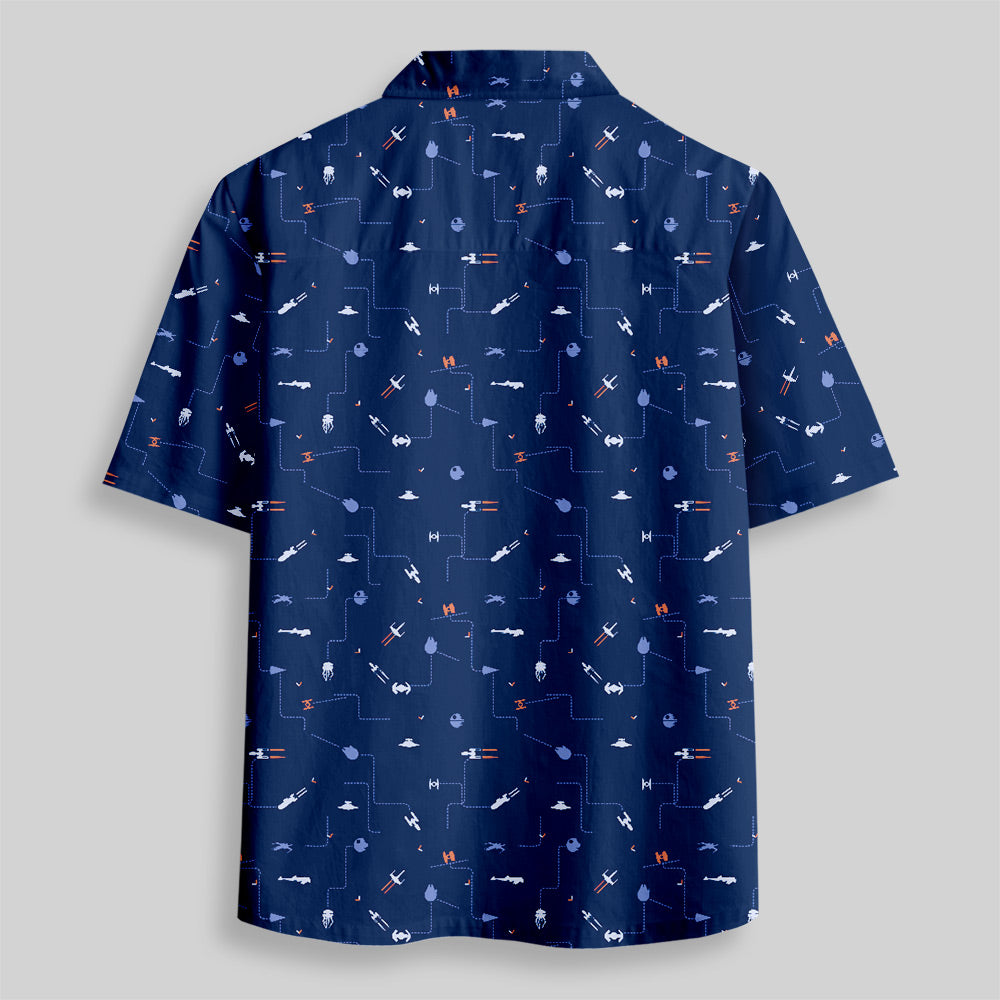 Chemise Hawaïenne à Poche - Icône de Vaisseau Spatial Bleu