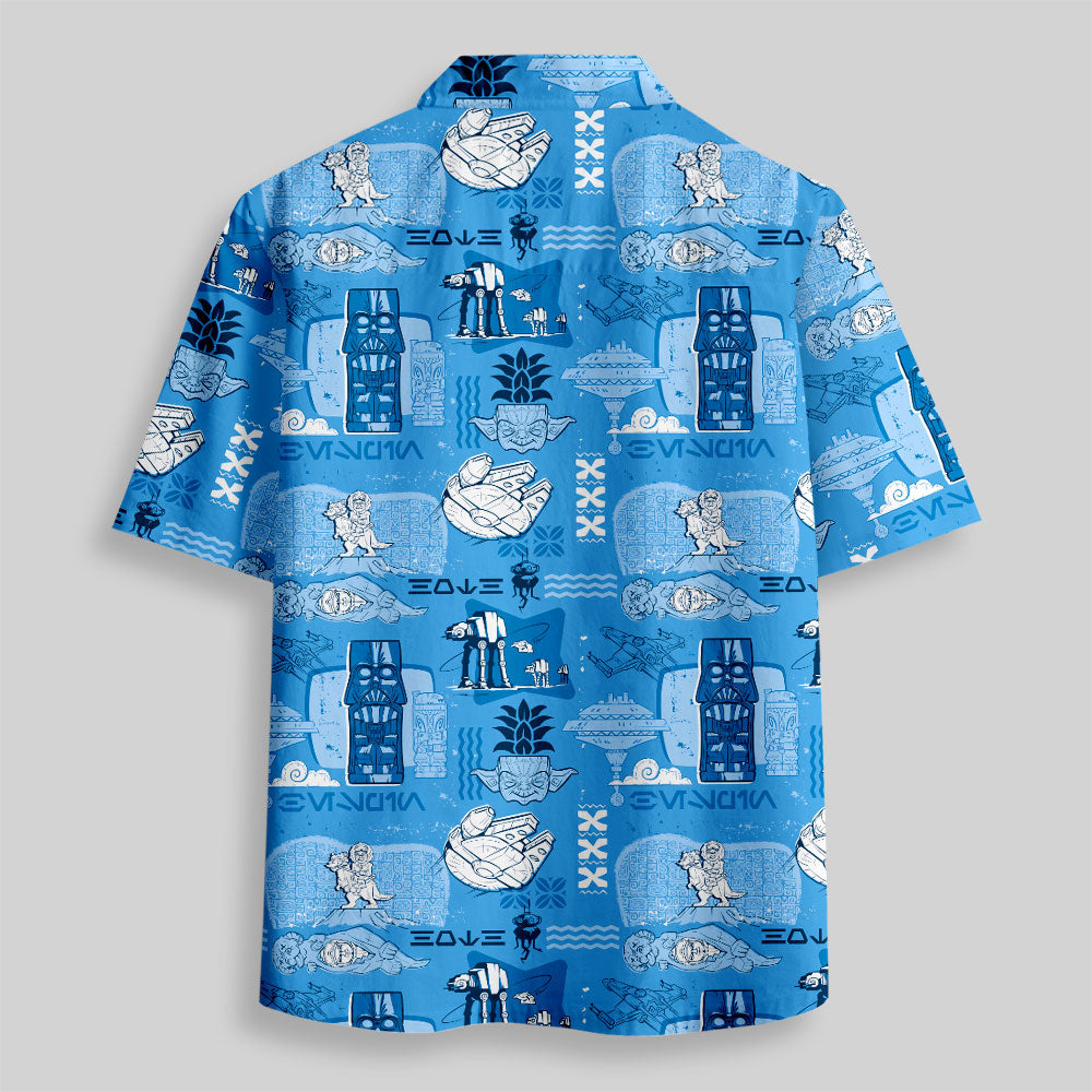 Chemise Hawaïenne à Poche - Tiki Hawaïen Traditionnel Bleu