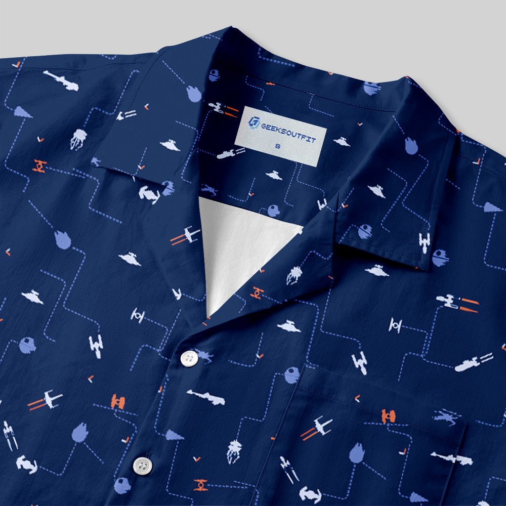 Chemise Hawaïenne à Poche - Icône de Vaisseau Spatial Bleu