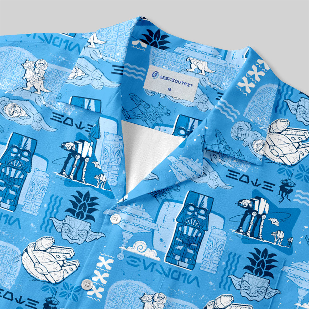 Chemise Hawaïenne à Poche - Tiki Hawaïen Traditionnel Bleu