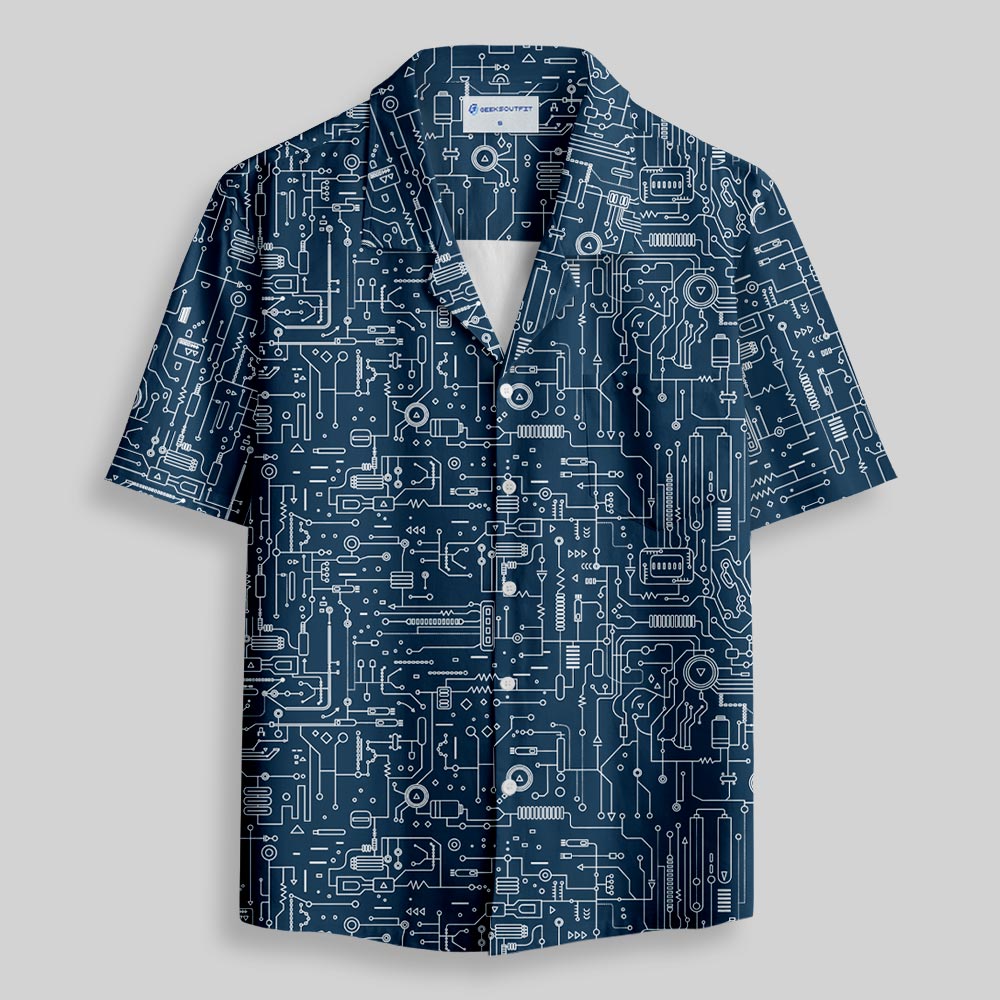 Chemise Hawaïenne à Poche - Carte Circuit Défectueuse Bleue