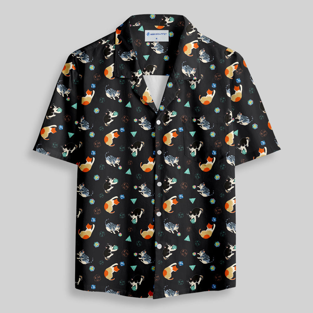 Chemise Hawaïenne à Poche - Plaisir Félin avec Dés de JDR Noir
