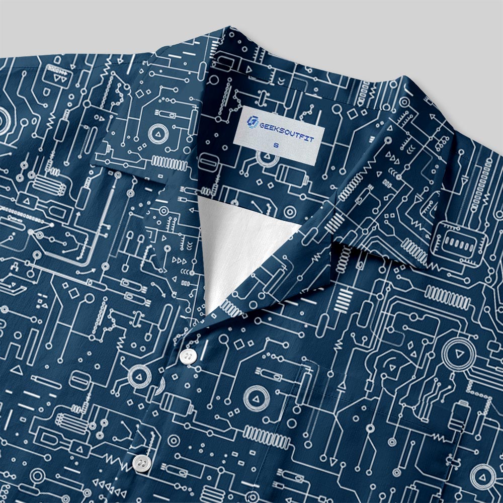 Chemise Hawaïenne à Poche - Carte Circuit Défectueuse Bleue