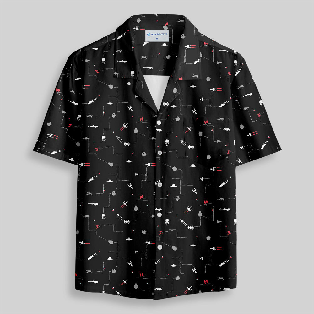 Chemise Hawaïenne à Poche - Icône de Vaisseau Spatial Noir