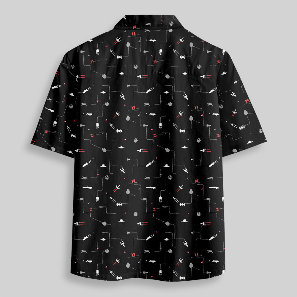Chemise Hawaïenne à Poche - Icône de Vaisseau Spatial Noir