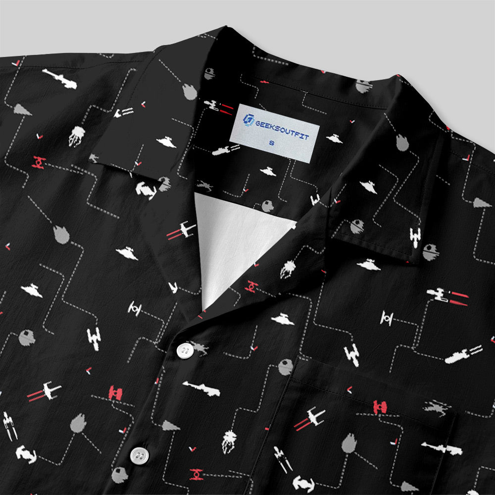 Chemise Hawaïenne à Poche - Icône de Vaisseau Spatial Noir