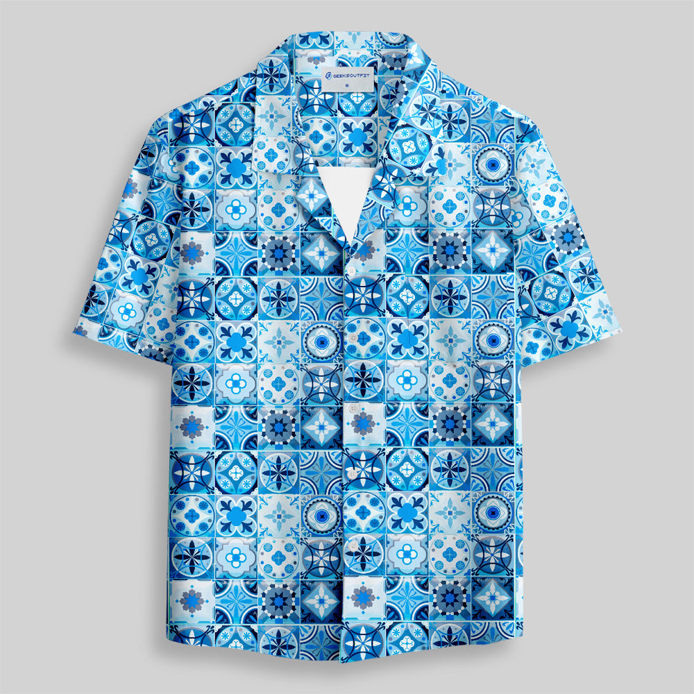 Chemise Hawaïenne à Poche - Motif d'Azulejos Rétro Portugais