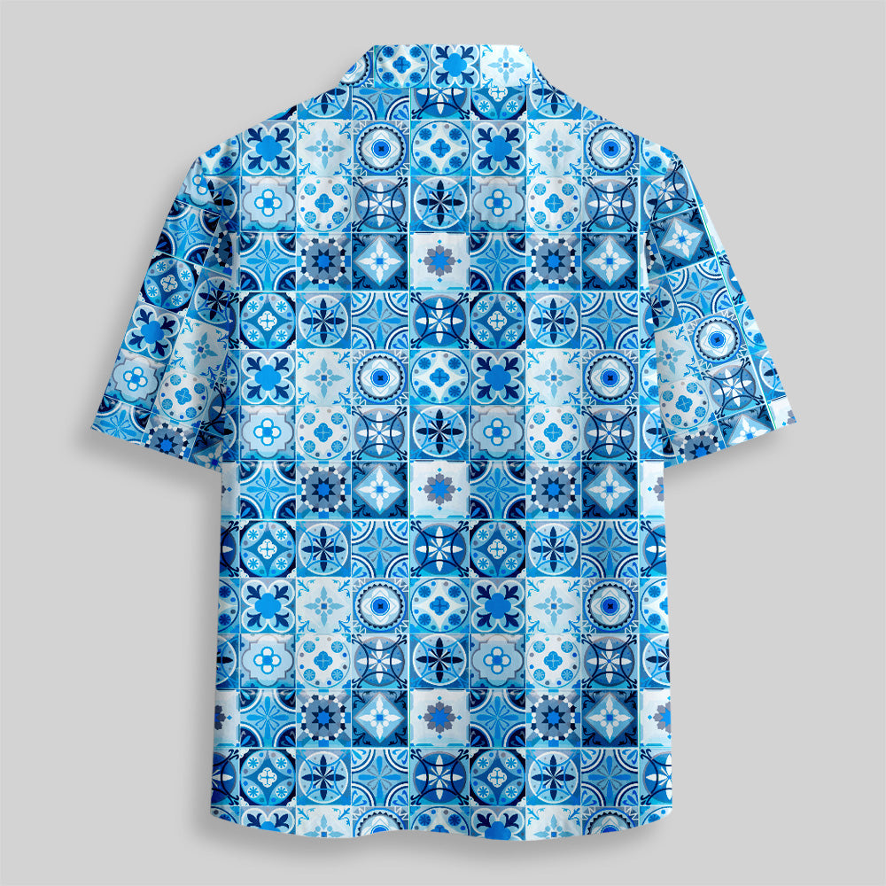 Chemise Hawaïenne à Poche - Motif d'Azulejos Rétro Portugais
