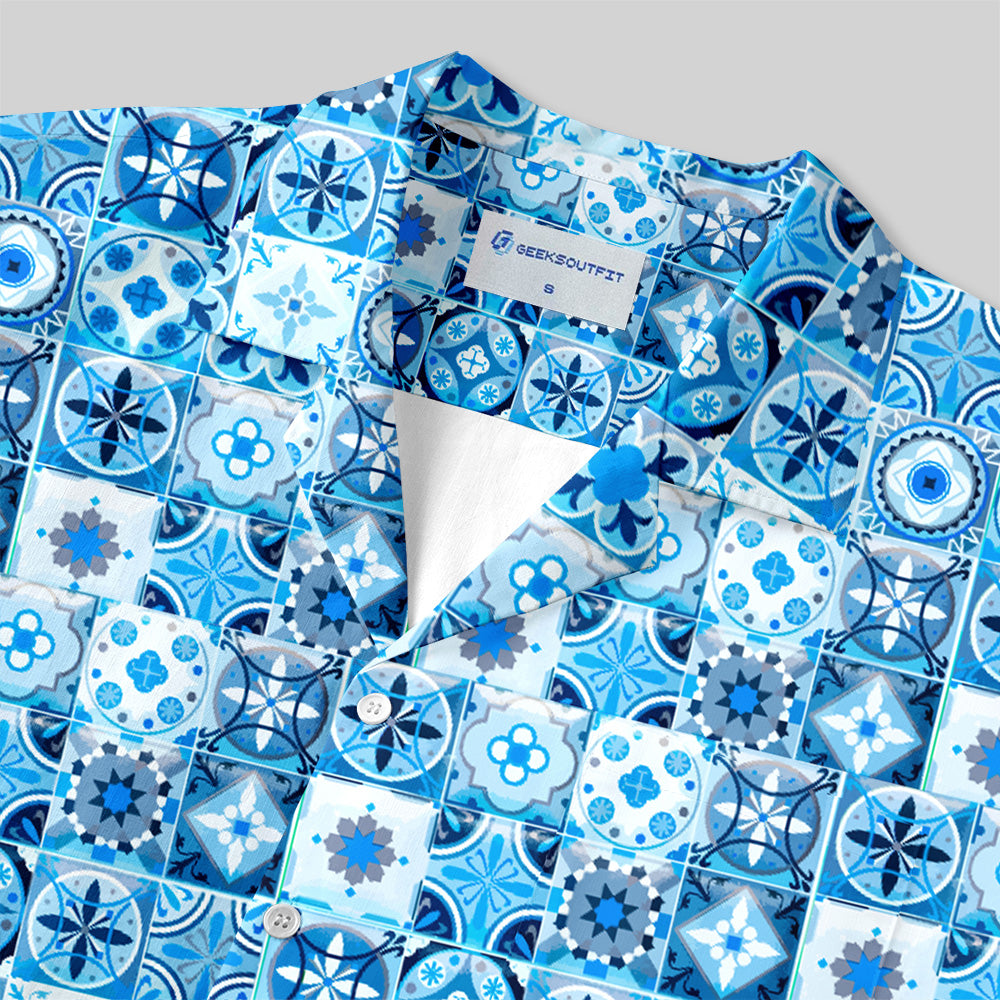 Chemise Hawaïenne à Poche - Motif d'Azulejos Rétro Portugais