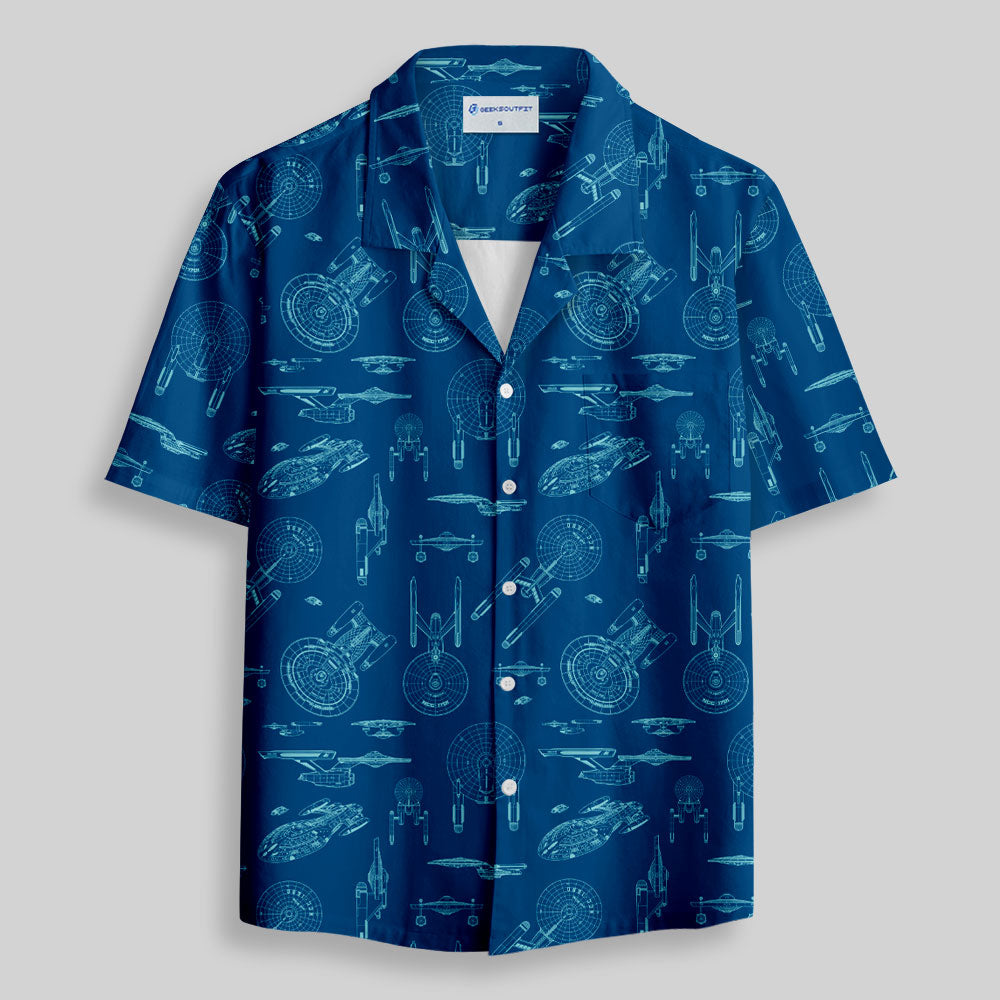 Chemise Hawaïenne à Poche - Dessin au Trait de Vaisseau Spatial
