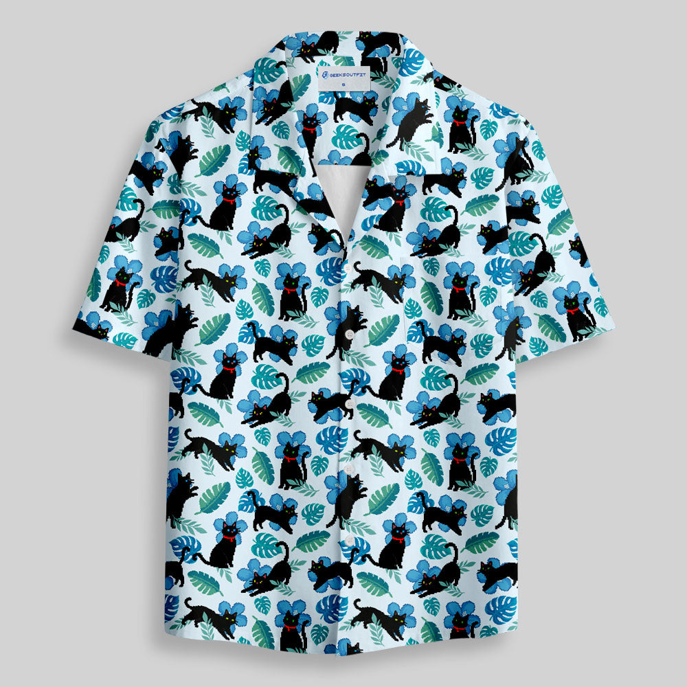 Chemise Hawaïenne à Poche - Chat en Pixel