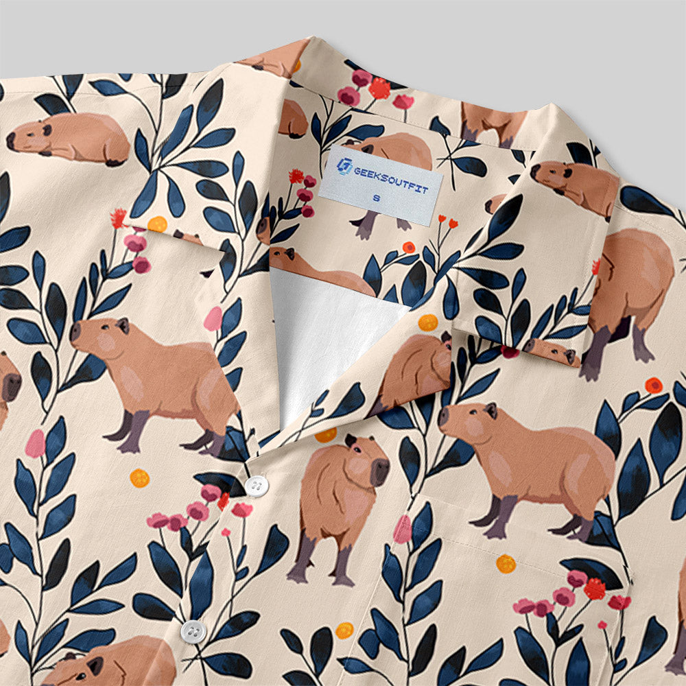 Chemise Hawaïenne à Poche - Capybara et Plantes Tropicales