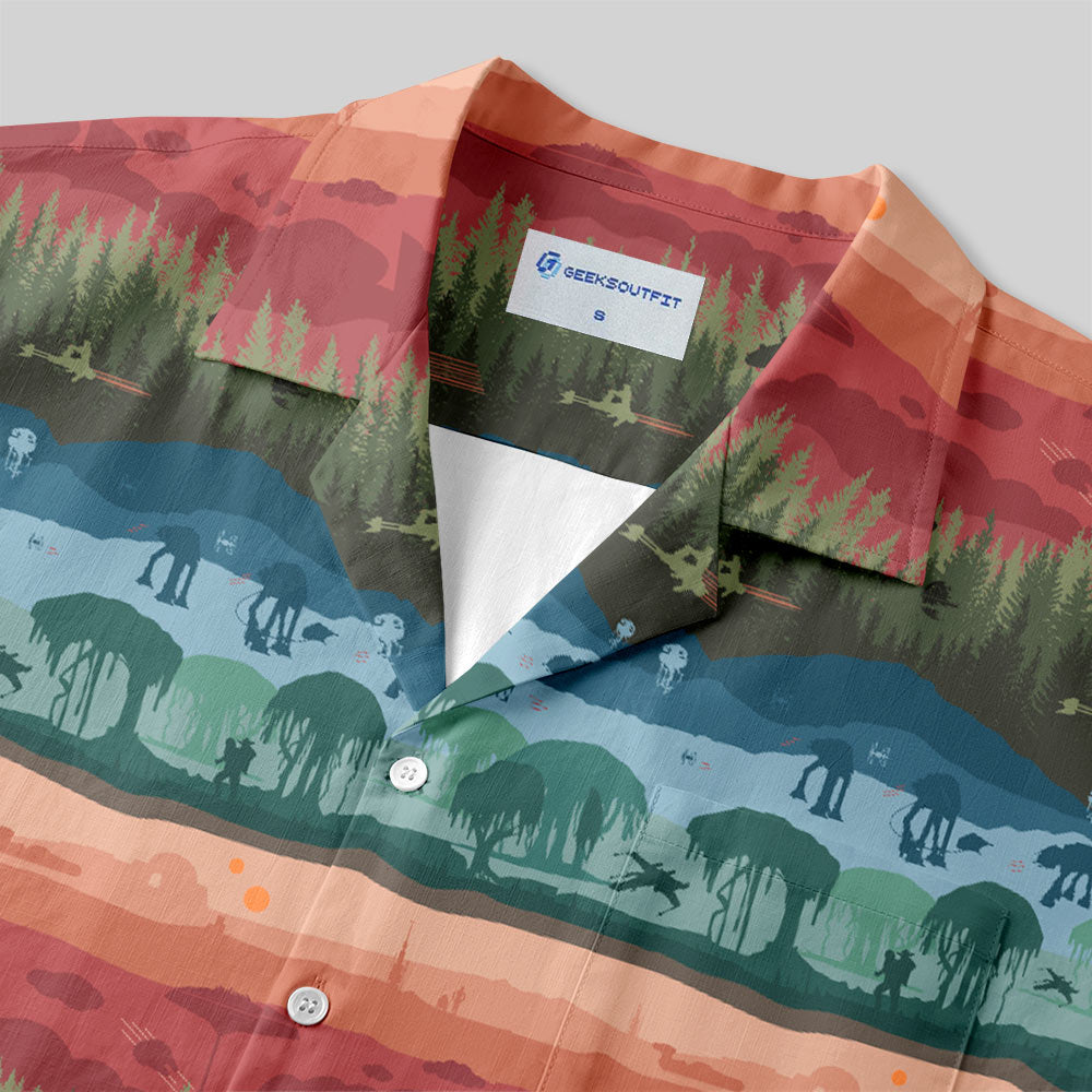 Chemise Hawaïenne à Poche - Silhouette de Forêt Sci-Fi
