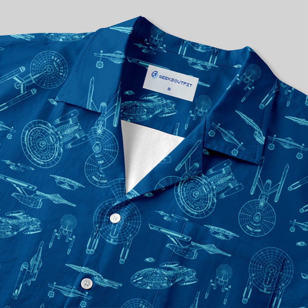 Chemise Hawaïenne à Poche - Dessin au Trait de Vaisseau Spatial