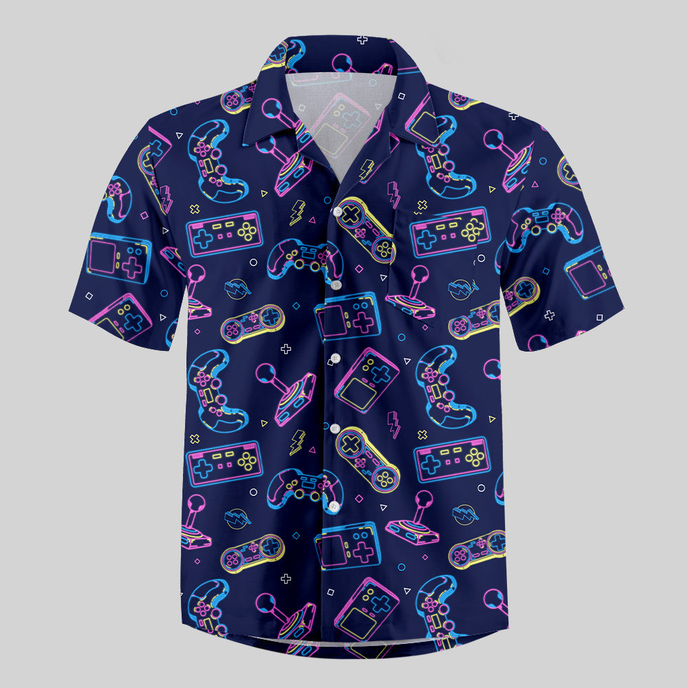 Chemise Hawaïenne à Poche - Console de Jeu Néon Cyberpunk