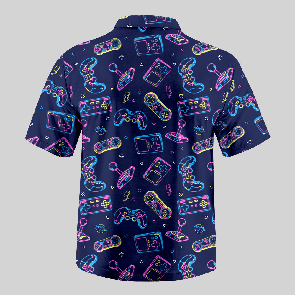 Chemise Hawaïenne à Poche - Console de Jeu Néon Cyberpunk
