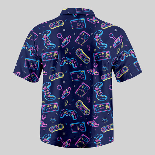 Chemise Hawaïenne à Poche - Console de Jeu Néon Cyberpunk
