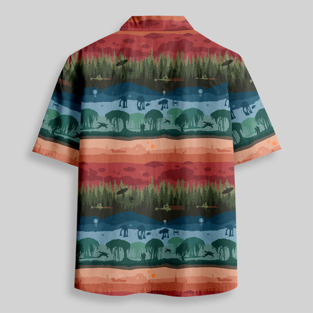 Chemise Hawaïenne à Poche - Silhouette de Forêt Sci-Fi