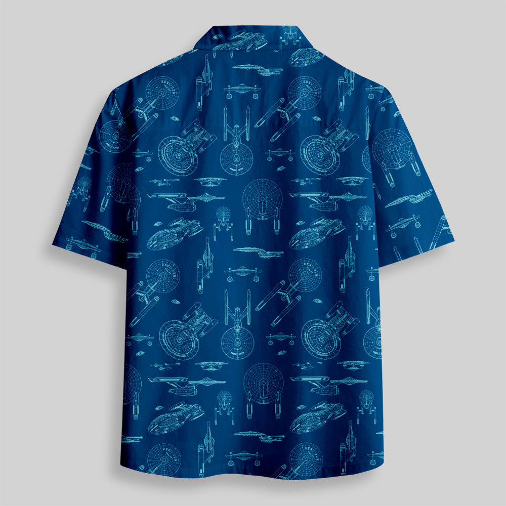 Chemise Hawaïenne à Poche - Dessin au Trait de Vaisseau Spatial
