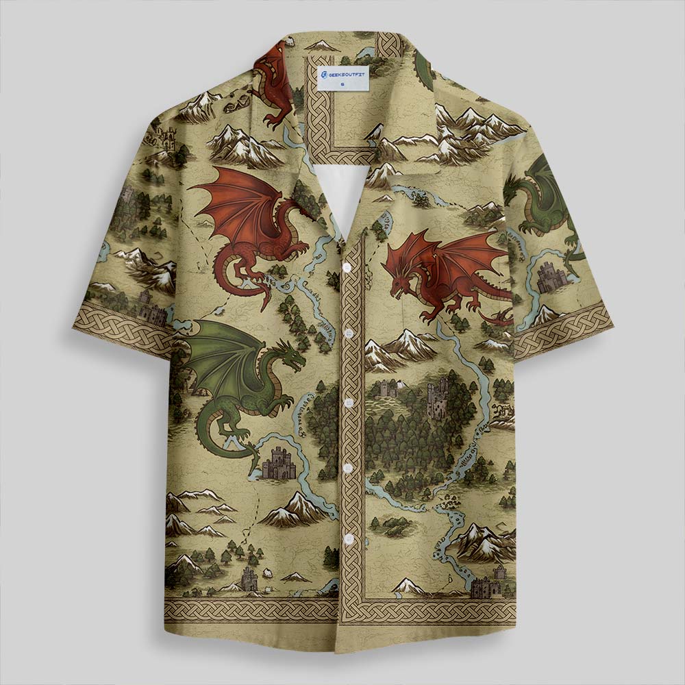 Chemise Hawaïenne à Poche - Carte du Dragon de Science-Fiction Vintage