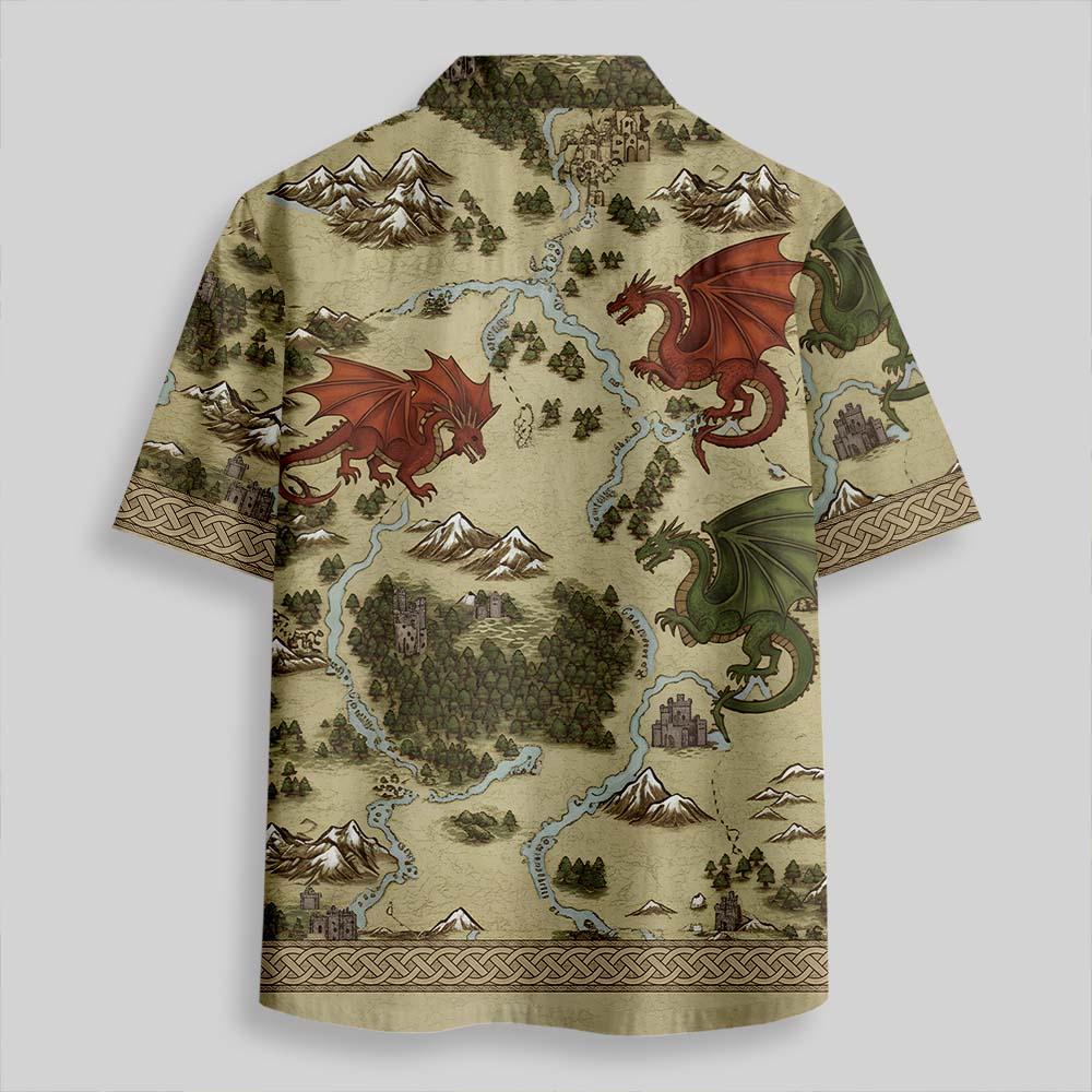 Chemise Hawaïenne à Poche - Carte du Dragon de Science-Fiction Vintage