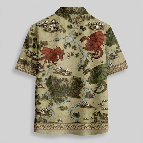 Chemise Hawaïenne à Poche - Carte du Dragon de Science-Fiction Vintage