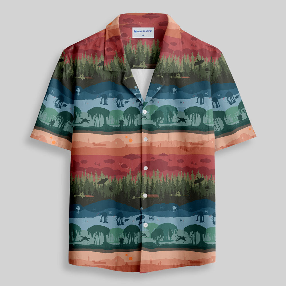 Chemise Hawaïenne à Poche - Silhouette de Forêt Sci-Fi