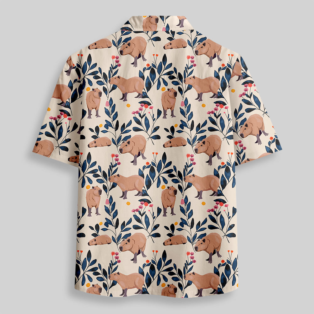 Chemise Hawaïenne à Poche - Capybara et Plantes Tropicales
