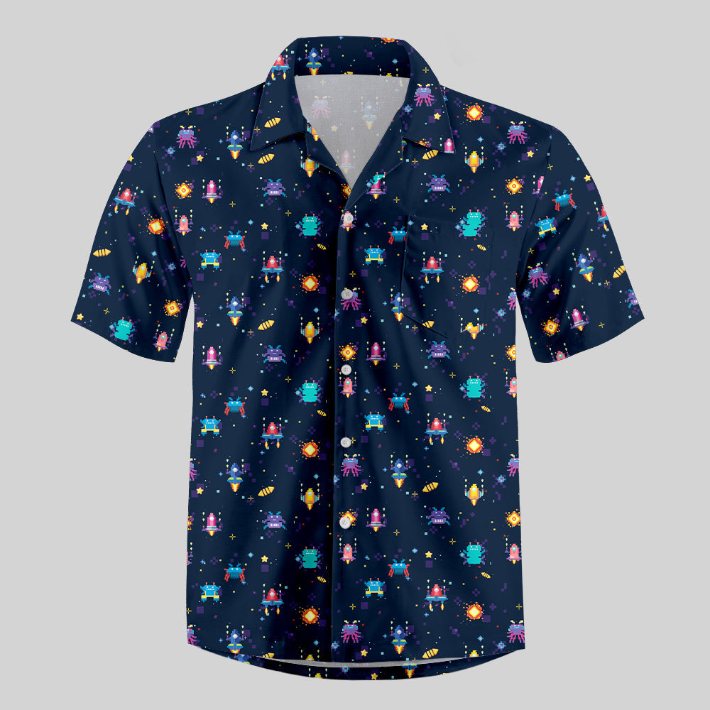 Chemise Hawaïenne à Poche - Jeu Rétro Style Pixel