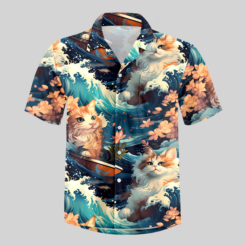 Chemise Hawaïenne à Poche - Éclaboussure et Chat