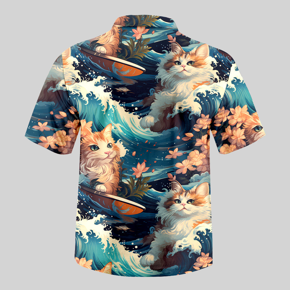 Chemise Hawaïenne à Poche - Éclaboussure et Chat