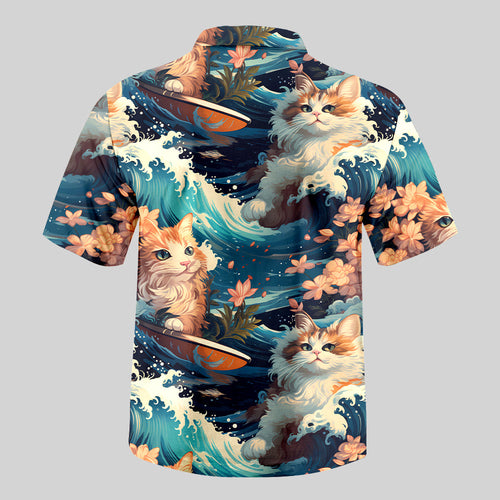 Chemise Hawaïenne à Poche - Éclaboussure et Chat