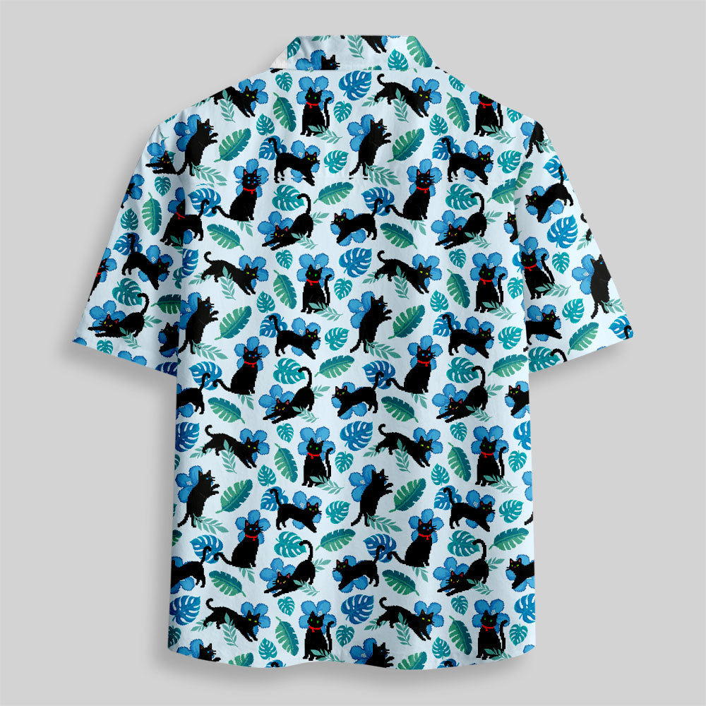 Chemise Hawaïenne à Poche - Chat en Pixel