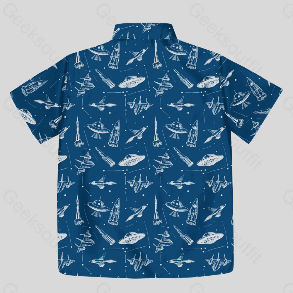 Chemise Hawaïenne à Poche - Plan Bleu d'Avion Bleu Marine