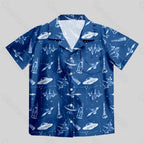 Chemise Hawaïenne à Poche - Plan Bleu d'Avion Bleu Marine