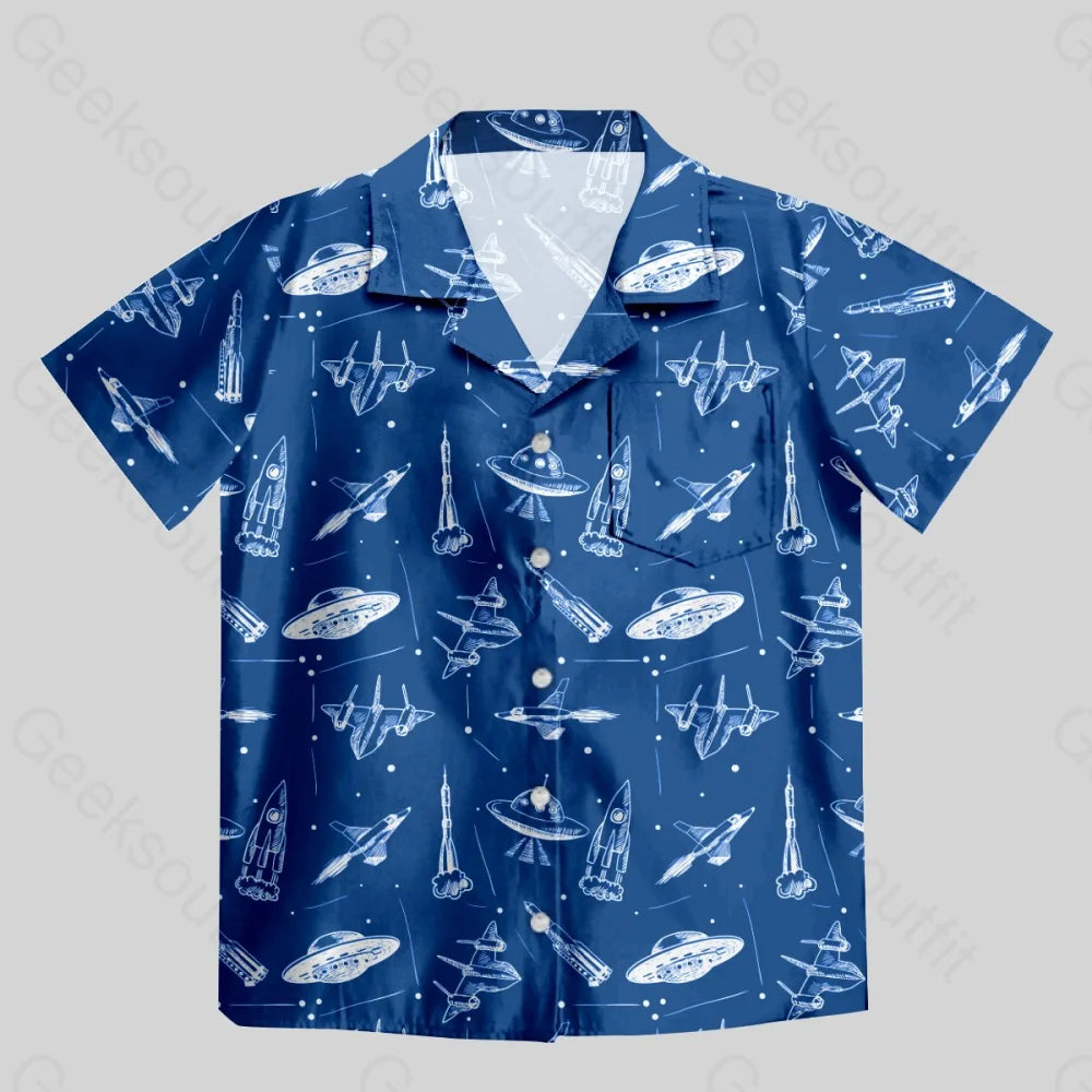 Chemise Hawaïenne à Poche - Plan Bleu d'Avion Bleu Marine