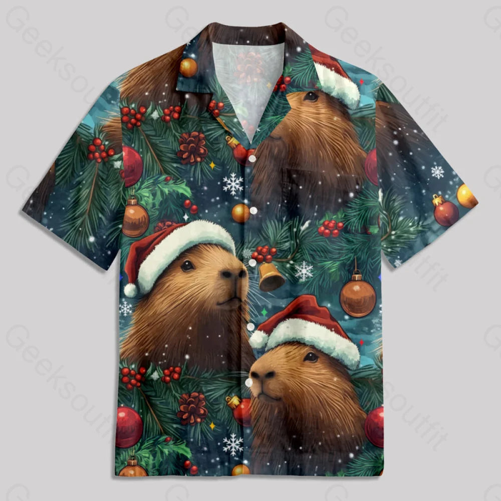 Chemise Hawaïenne à Poche - Capybara de Noël