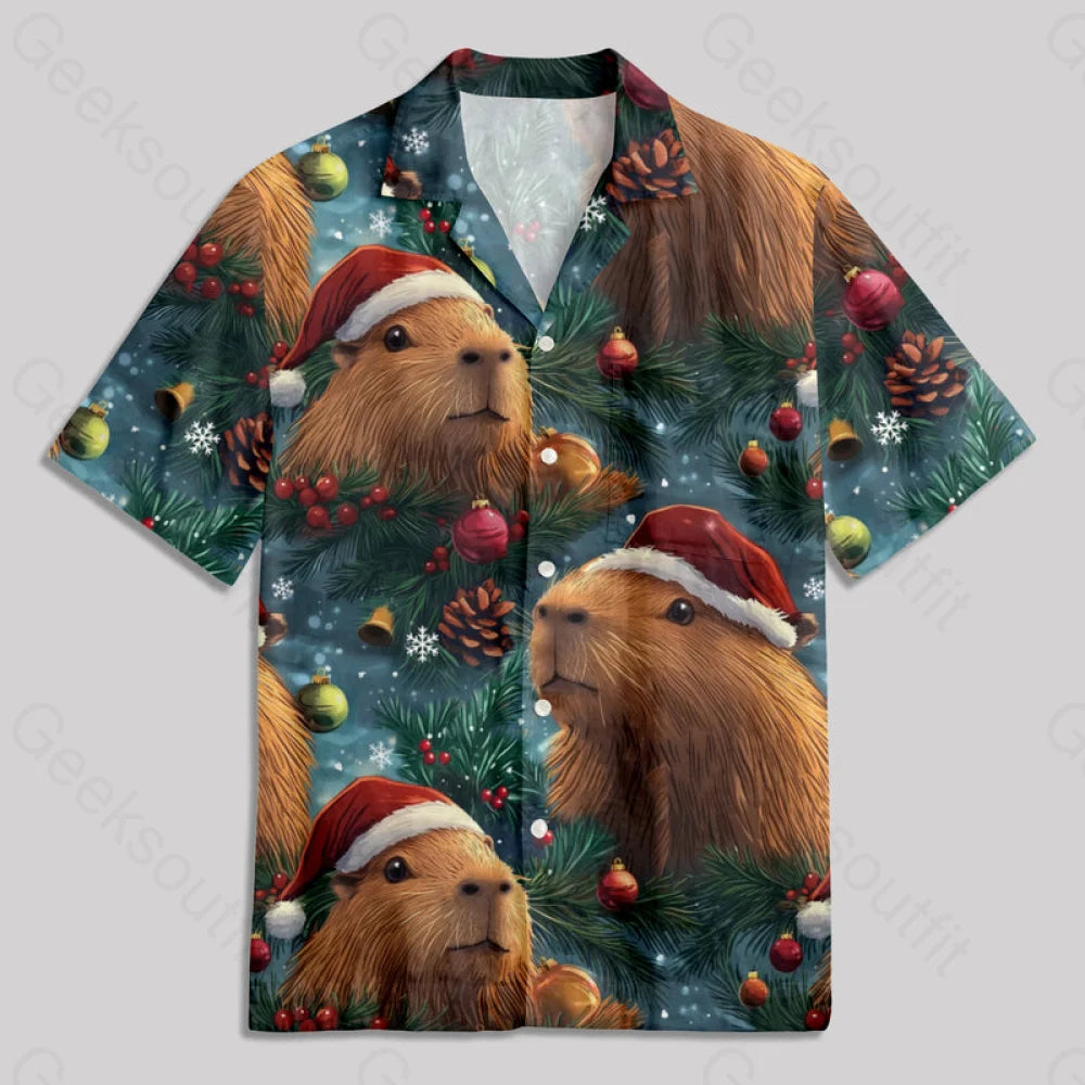 Chemise Hawaïenne à Poche - Capybara de Noël Deux