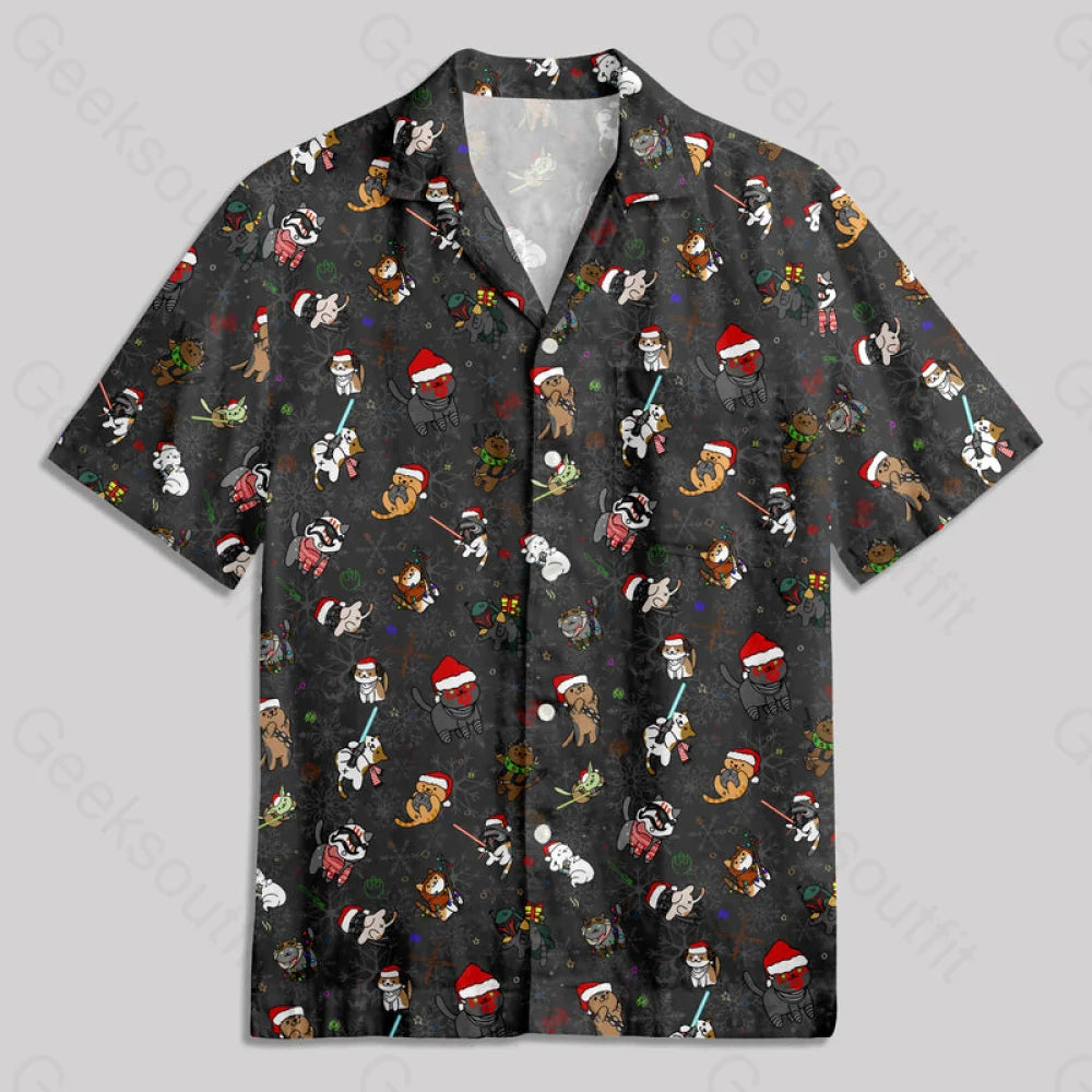 Chemise Hawaïenne à Poche - Chat au Sabre Laser de Noël