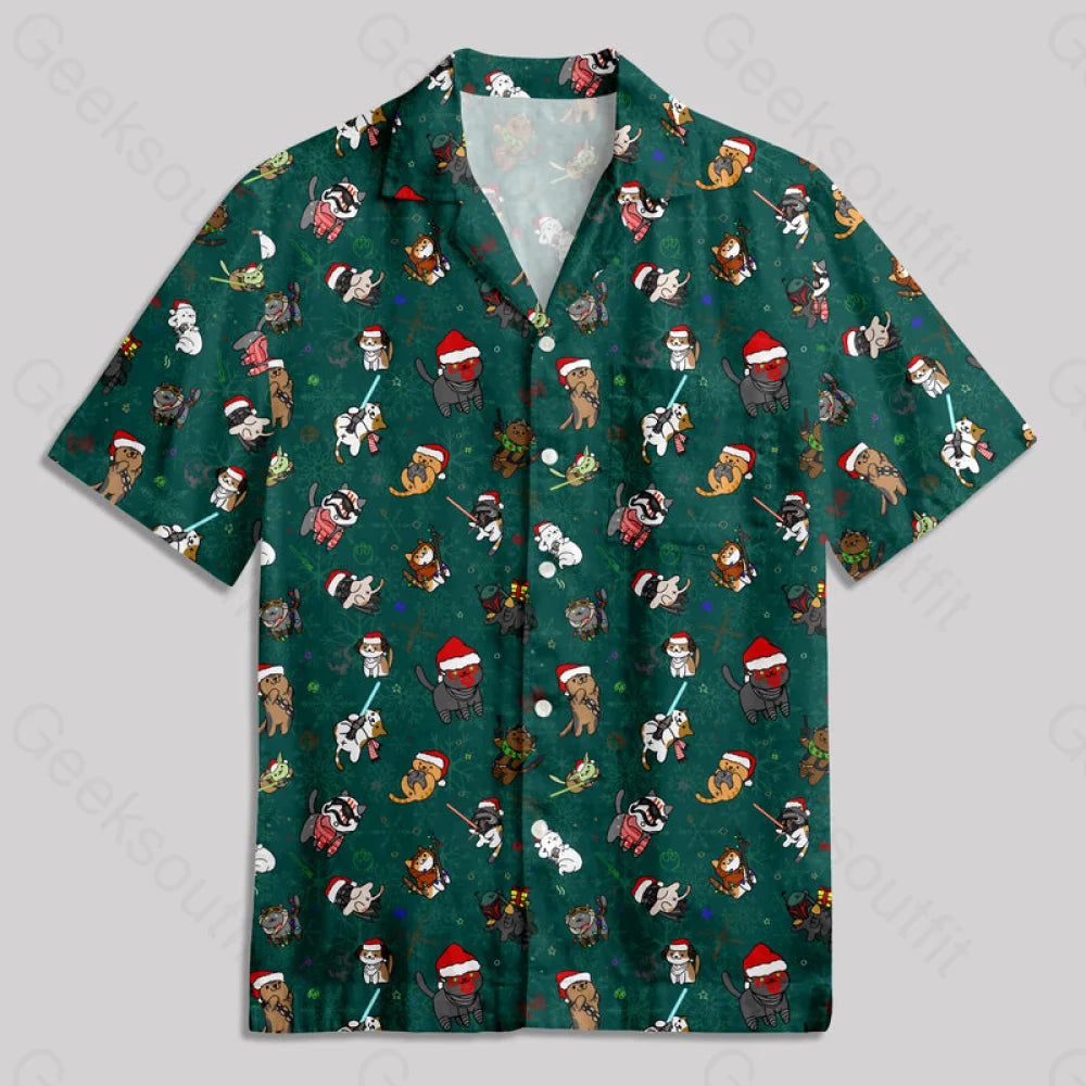 Chemise Hawaïenne à Poche - Chat au Sabre Laser de Noël Deux