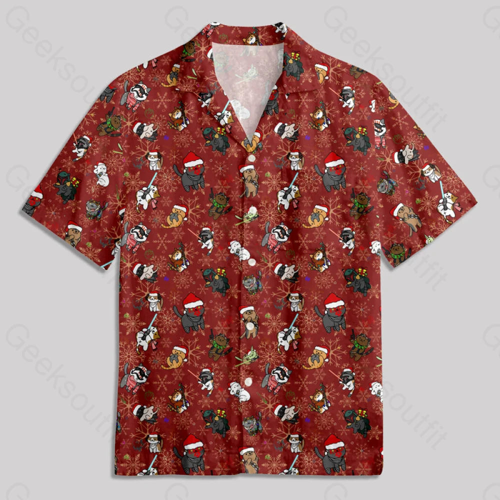 Chemise Hawaïenne à Poche - Chat au Sabre Laser de Noël Trois