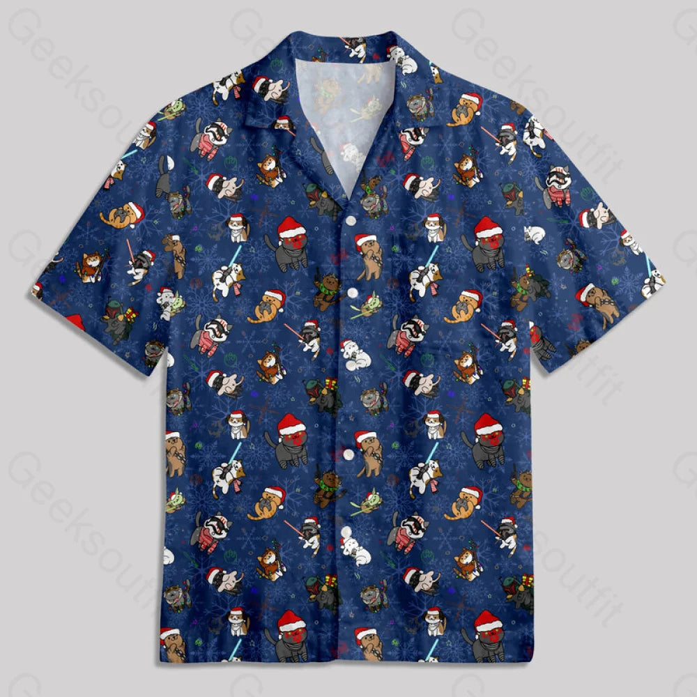 Chemise Hawaïenne à Poche - Chat au Sabre Laser de Noël Quatre