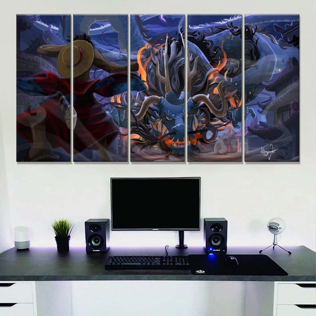 Tableau One Piece Luffy et Kaido 28 Toile Avec Cadre