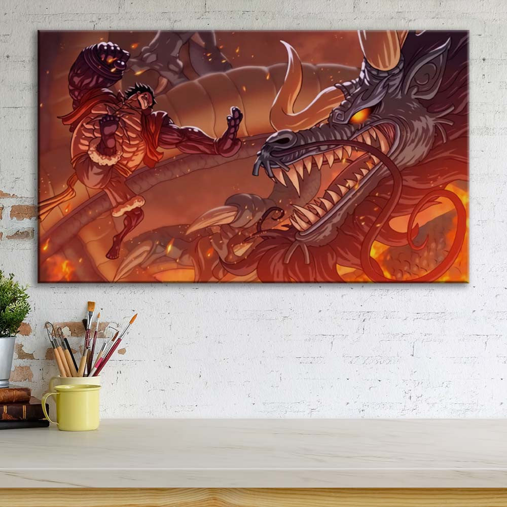 Tableau One Piece Luffy et Kaido 41 Toile Avec Cadre