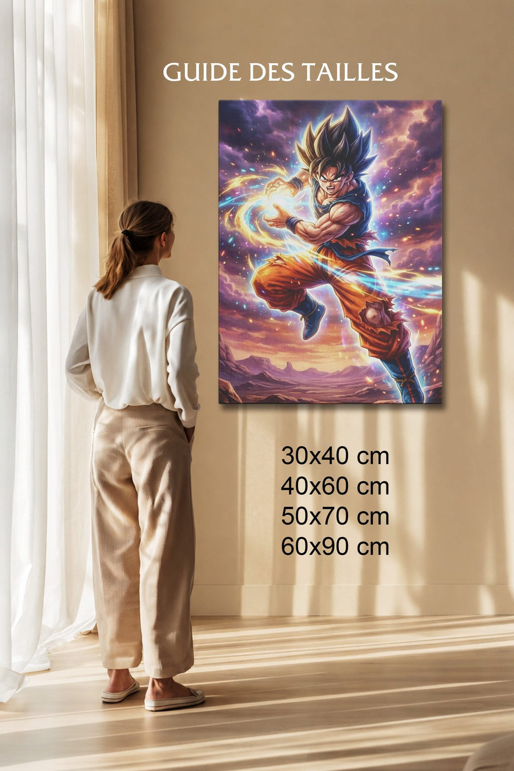 Manga Tableau Salon Goku Kamehameha Coucher de Soleil Désert