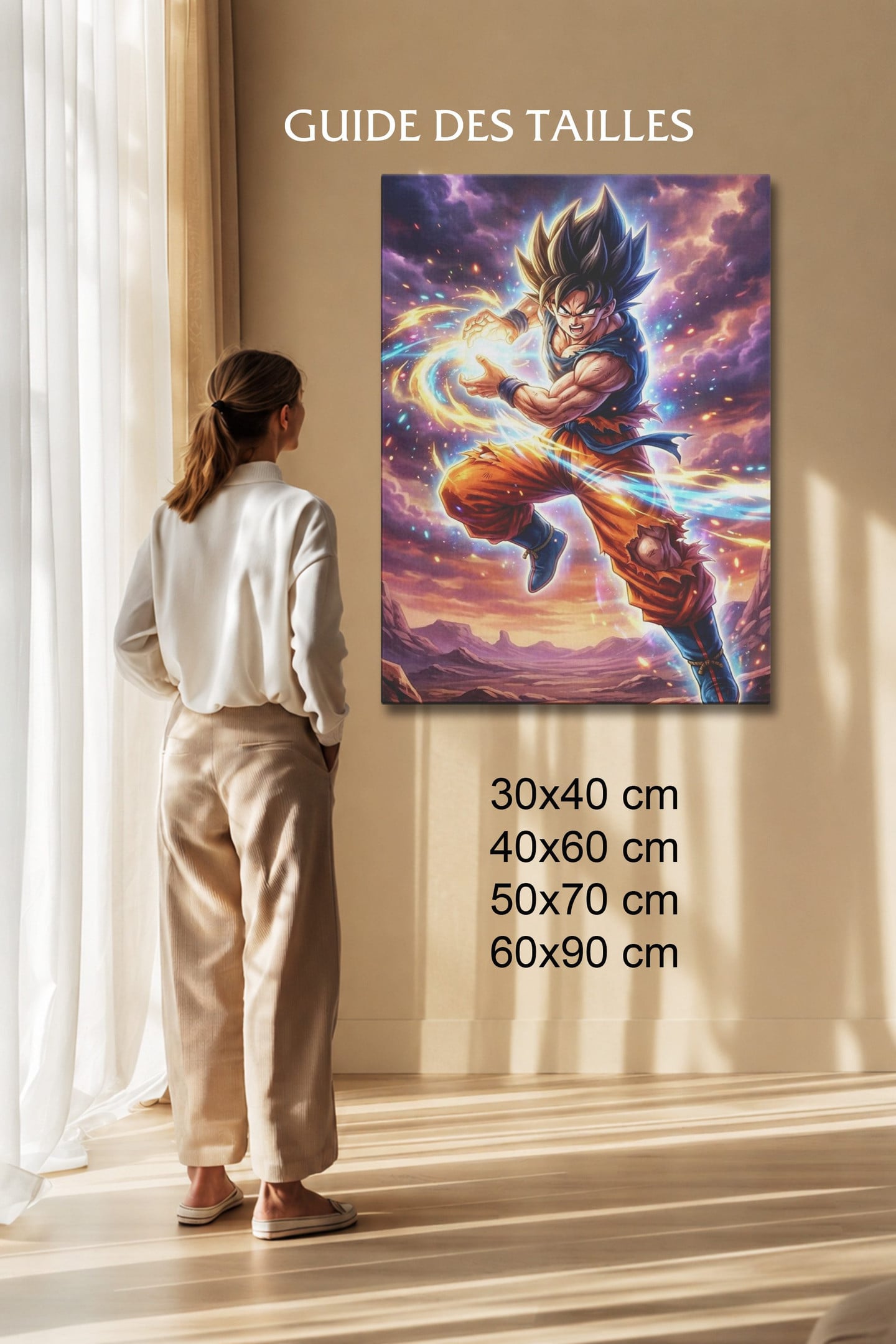 Manga Tableau Salon Goku Kamehameha Coucher de Soleil Désert